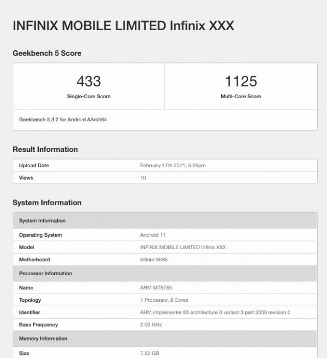  Infinix Note 10 Pro Список Geekbench 