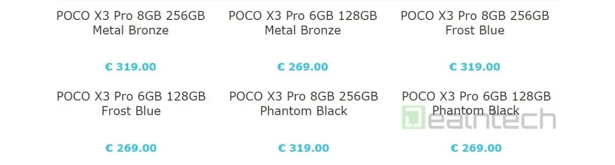  Утечка цен на Poco X3 Pro 