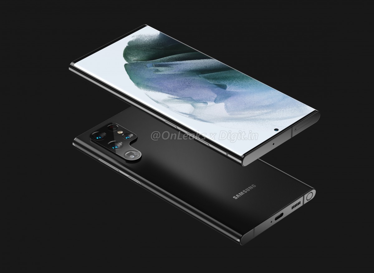  Предполагаемая утечка рендеринга Samsung Galaxy S22 Ultra со слотом S Pen 